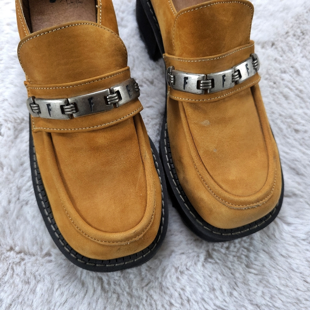 RARE John Fluvog Vintage Y2K Chain Chunky Platform Leather Suede Loafers - Picture 5 of 8
